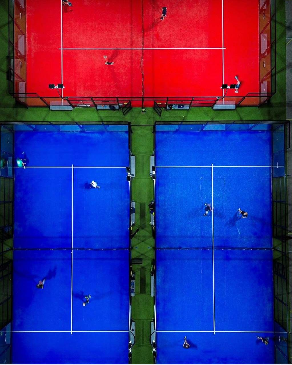 Aerial view of blue and red Portico Sport courts